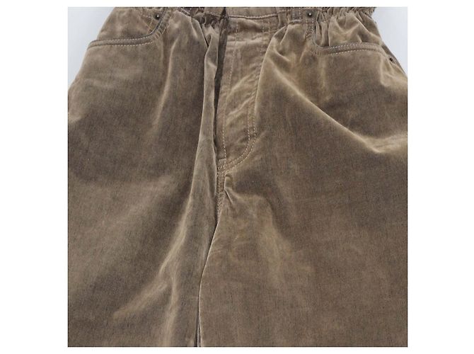 Pantaloni a gamba larga Miu Miu in velluto e chambray marrone - vista 4
