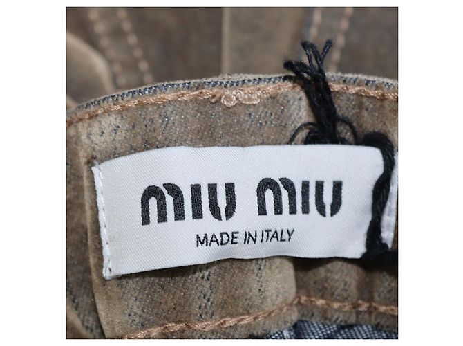 Pantaloni a gamba larga Miu Miu in velluto e chambray marrone - vista 5