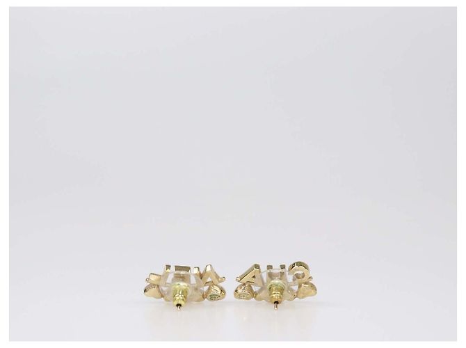 Orecchini Chanel in metallo dorato con logo a cuore e strass D'oro - vista 3