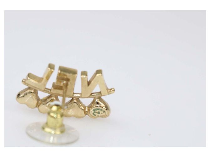 Orecchini Chanel in metallo dorato con logo a cuore e strass D'oro - vista 5