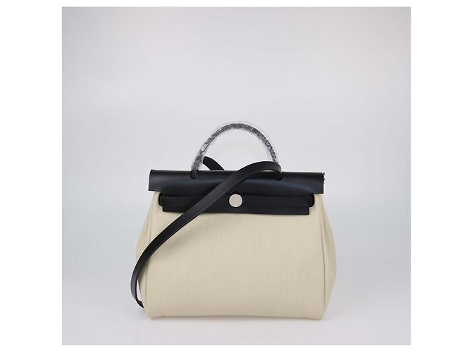 Hermès Borsa Herbag Zip Retourne 31 Hermes in tela Black/Beige e pelle Vache Hunter Multicolore - vista 2