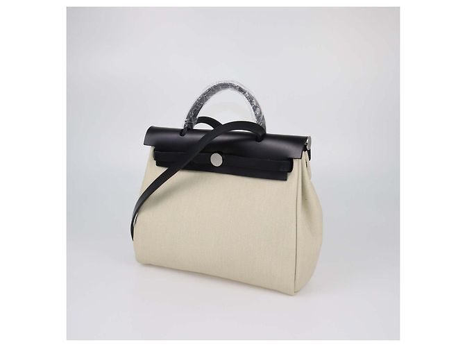 Hermès Borsa Herbag Zip Retourne 31 Hermes in tela Black/Beige e pelle Vache Hunter Multicolore - vista 3