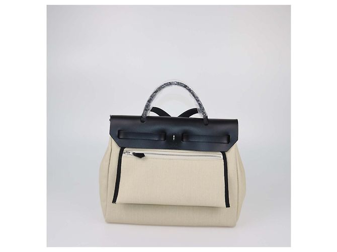 Hermès Borsa Herbag Zip Retourne 31 Hermes in tela Black/Beige e pelle Vache Hunter Multicolore - vista 4