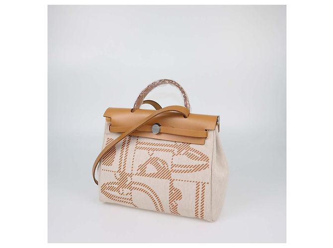 Hermès Borsa Herbag Zip 31 Brides de Gala Hermes in tela Beige/Naturel e pelle Vache - vista 3