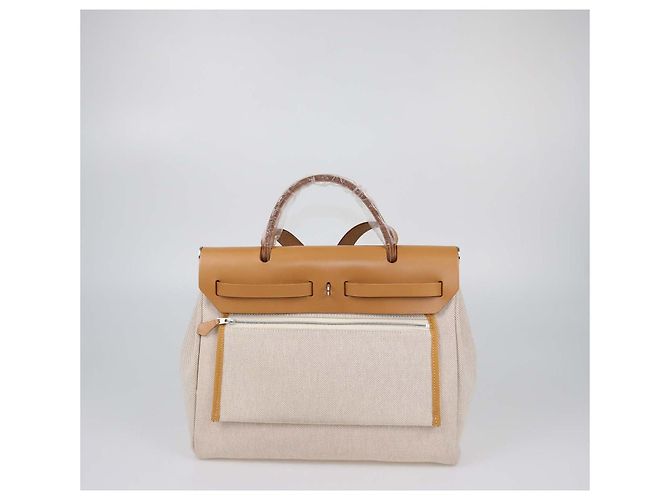 Hermès Borsa Herbag Zip 31 Brides de Gala Hermes in tela Beige/Naturel e pelle Vache - vista 4