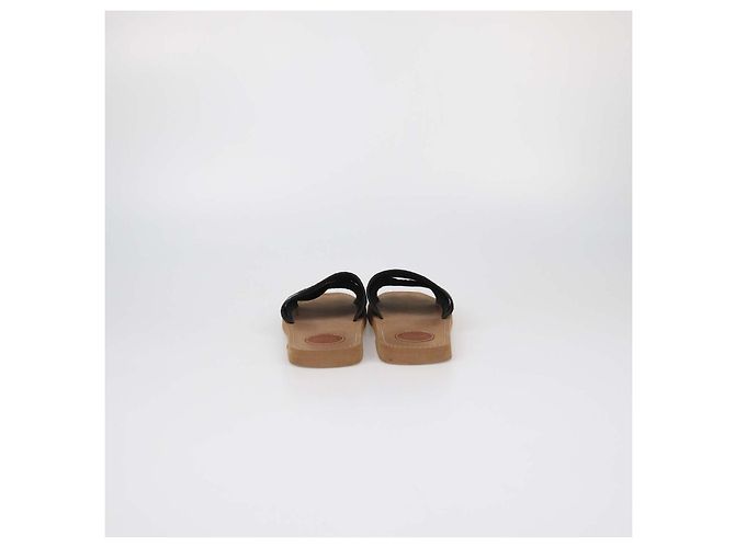 Chloé Chloe Black Canvas Logo Woody Flat Slide Nero - vista 5