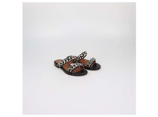Sandali bassi in pelle nera con catena chunky Givenchy Nero - vista 2