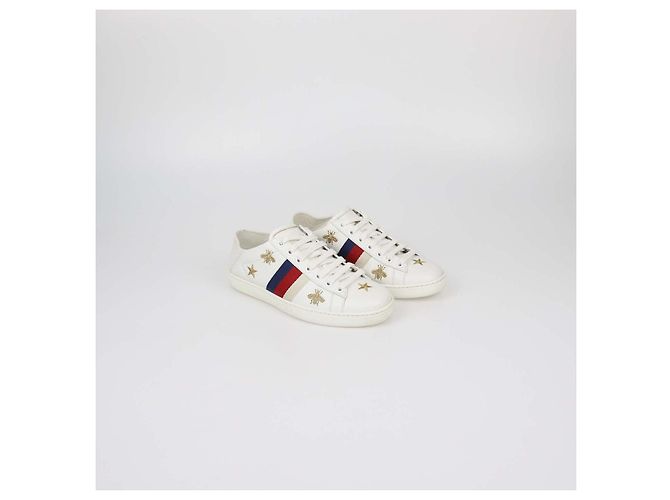 Sneakers Ace Gucci in pelle bianca con api e stelle Bianco - vista 2
