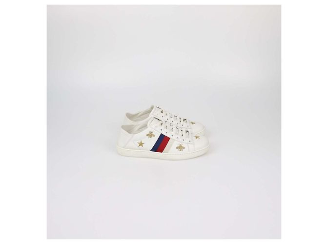 Sneakers Ace Gucci in pelle bianca con api e stelle Bianco - vista 3