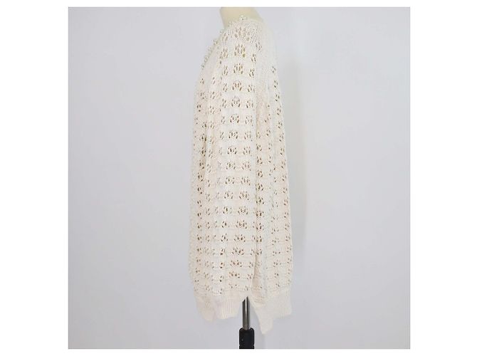 Camisola de malha de algodão crochet Simone Rocha bege com decote em V - vista 2
