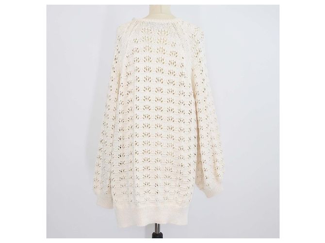 Camisola de malha de algodão crochet Simone Rocha bege com decote em V - vista 3