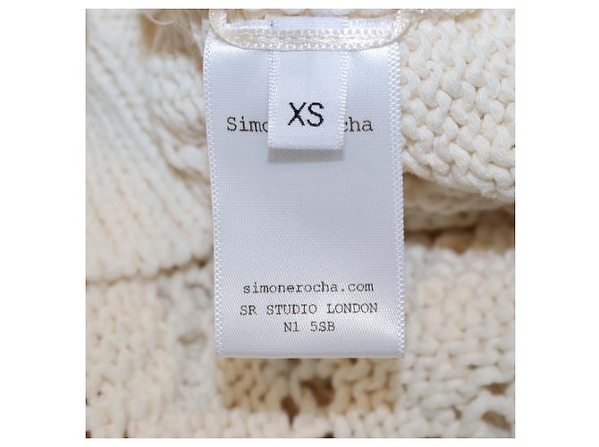 Camisola de malha de algodão crochet Simone Rocha bege com decote em V - vista 7