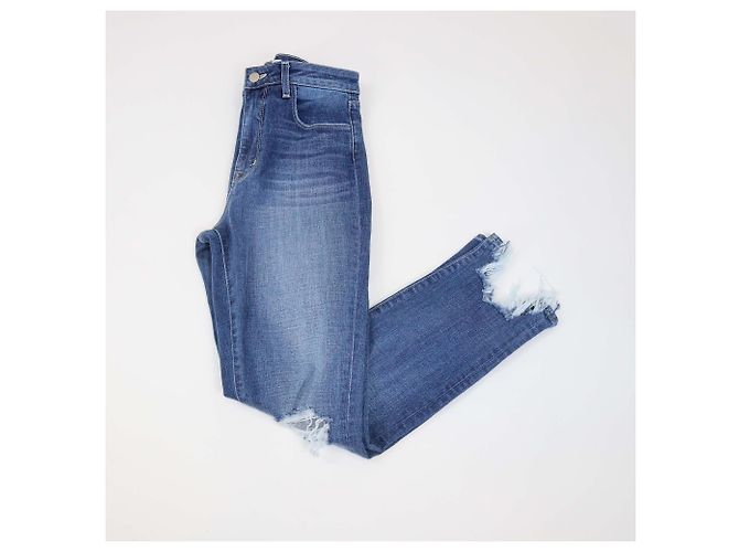 L'AGENCE Blue Denim High Line Distressed Skinny Jeans Azul - vista 3