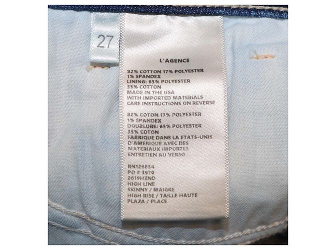 L'AGENCE Blue Denim High Line Distressed Skinny Jeans Azul - vista 6
