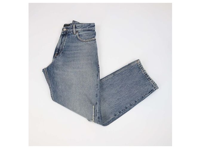 Jeans Wide Leg en Denim Bleu Distressed Balenciaga - vue 3