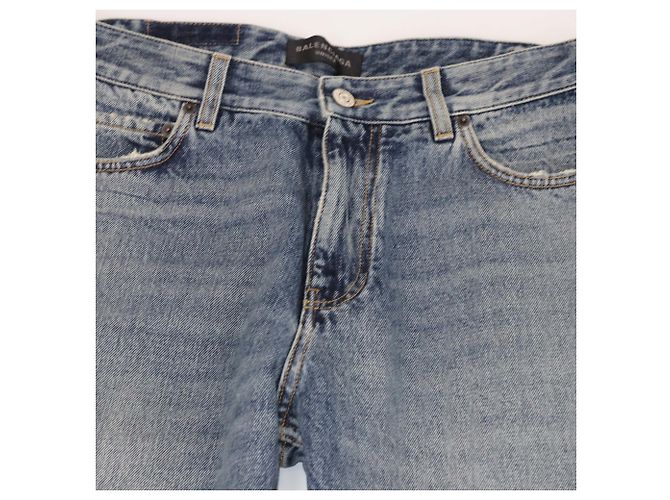 Jeans Wide Leg en Denim Bleu Distressed Balenciaga - vue 4