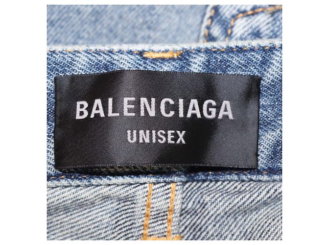 Jeans Wide Leg en Denim Bleu Distressed Balenciaga - vue 5