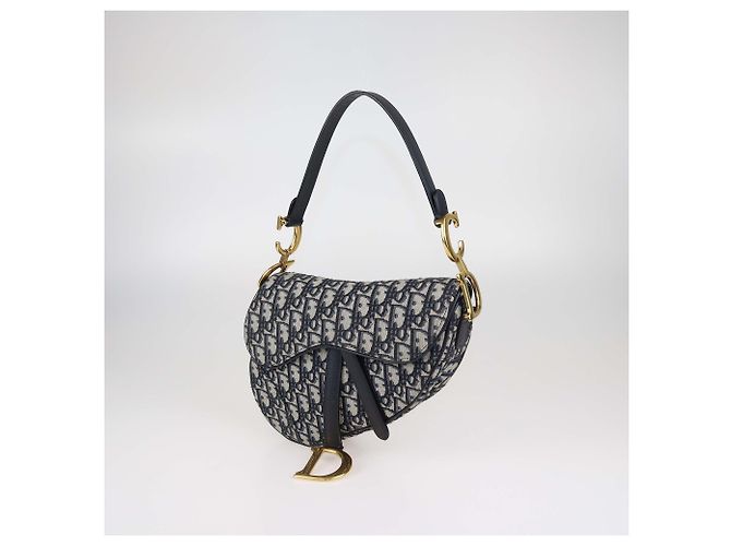 Borsa a tracolla Saddle Christian Dior in tela Oblique blu navy - vista 2