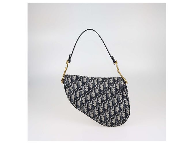 Borsa a tracolla Saddle Christian Dior in tela Oblique blu navy - vista 3
