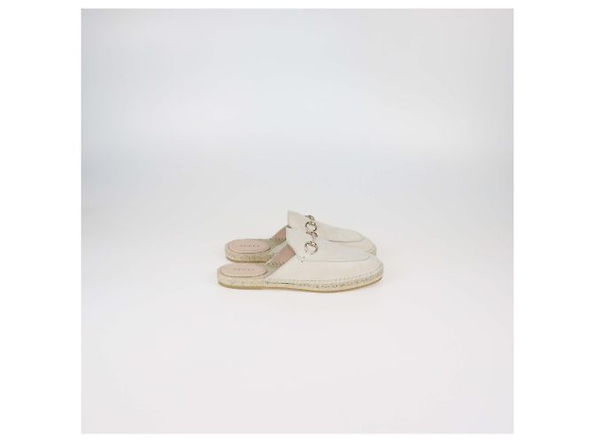 Mules Espadrilles Horsebit in camoscio avorio Gucci Crudo - vista 3