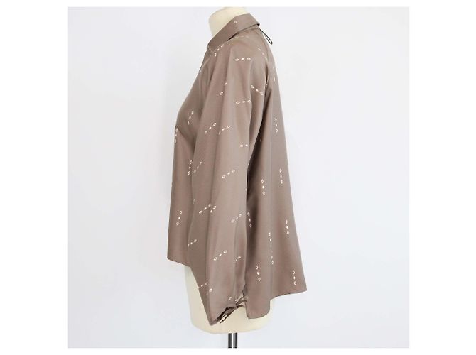 Hermès Camicia corta da pittore Hermes Grey Silk Losanges sur Faconne Grigio - vista 2
