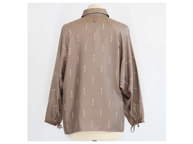 Hermès Camicia corta da pittore Hermes Grey Silk Losanges sur Faconne Grigio - vista 3