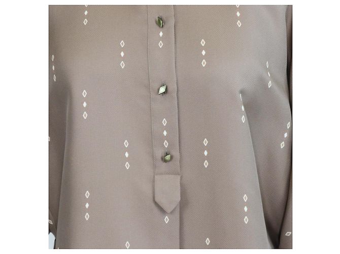 Hermès Camicia corta da pittore Hermes Grey Silk Losanges sur Faconne Grigio - vista 4