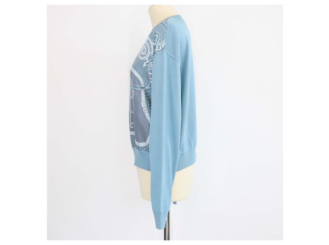Hermès Hermes Blue Silk Brides de Gala Twillreine Pullover Blau - Ansicht 2