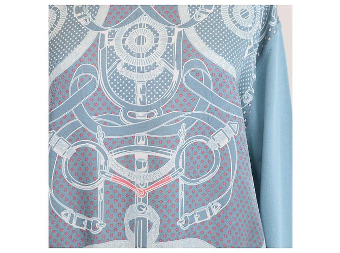 Hermès Hermes Blue Silk Brides de Gala Twillreine Pullover Blau - Ansicht 4