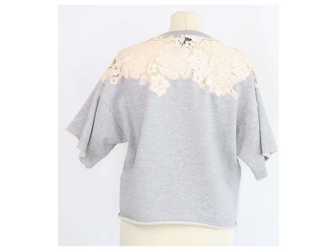 Camisa corta 3.1 Phillip Lim de algodón gris claro con ribete de encaje floral - vista 2