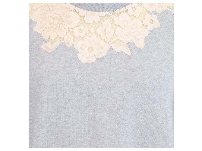 Camisa corta 3.1 Phillip Lim de algodón gris claro con ribete de encaje floral - vista 4