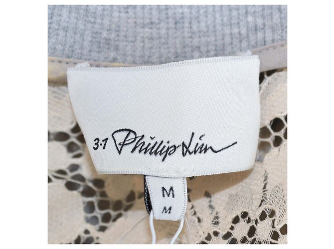 Camisa corta 3.1 Phillip Lim de algodón gris claro con ribete de encaje floral - vista 5