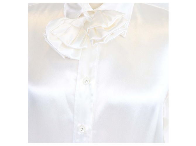 Camicia a maniche lunghe in raso ricamato Prada Ivory Satin Crudo - vista 4