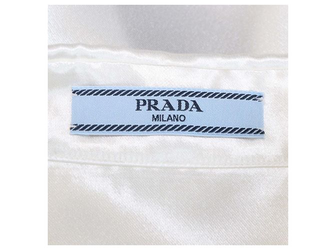 Camicia a maniche lunghe in raso ricamato Prada Ivory Satin Crudo - vista 5