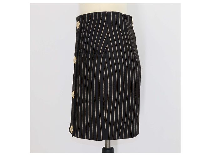 Minifalda Balmain de algodón a rayas negras con botones ornamentados Negro - vista 2