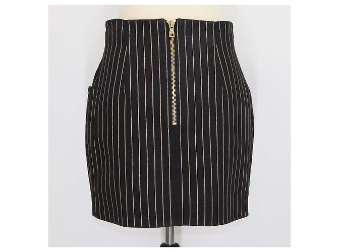Minifalda Balmain de algodón a rayas negras con botones ornamentados Negro - vista 3