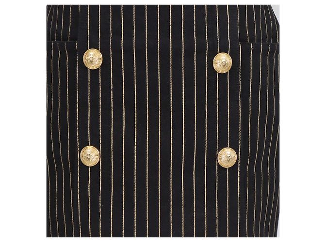 Minifalda Balmain de algodón a rayas negras con botones ornamentados Negro - vista 4