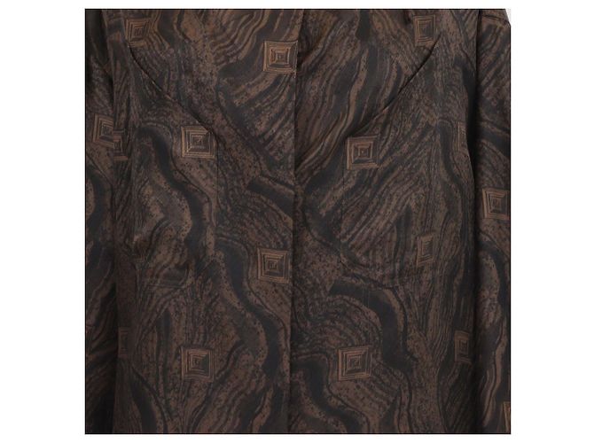 Hermès Camisa ancha Hermes de seda marrón Marbre Mosaique Medor con cuello drapeado Castaño - vista 4