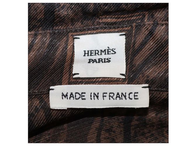 Hermès Camisa ancha Hermes de seda marrón Marbre Mosaique Medor con cuello drapeado Castaño - vista 5