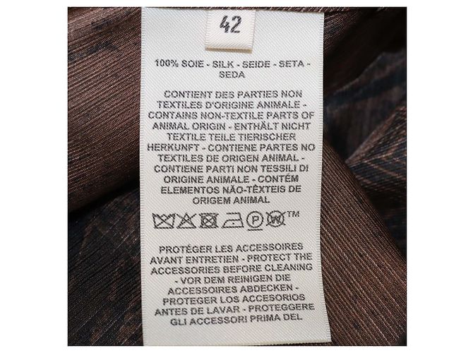 Hermès Camisa ancha Hermes de seda marrón Marbre Mosaique Medor con cuello drapeado Castaño - vista 6