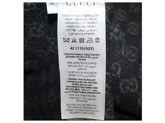 Casaco com capuz e fecho eclair em lã cinzenta bordada Gucci Cinza - vista 6