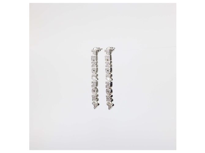 Fendi Silver Tone Metal Crystal Embellished Fendi Roma Drop Earrings Silvery - view 2