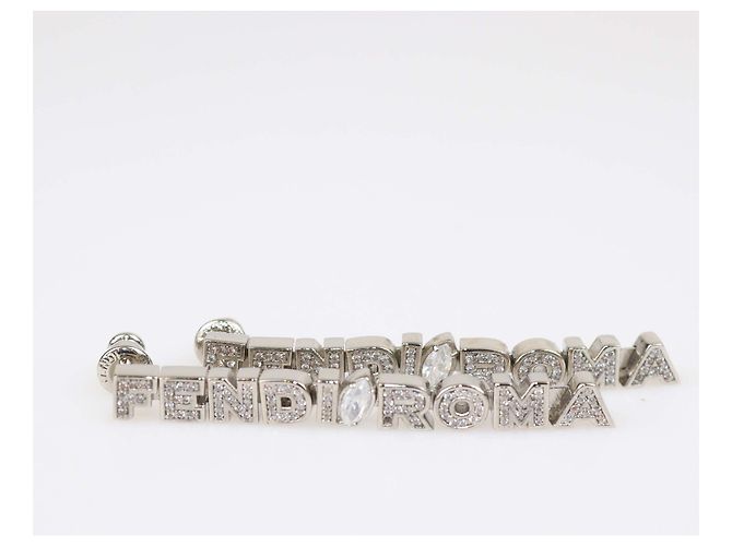 Fendi Silver Tone Metal Crystal Embellished Fendi Roma Drop Earrings Silvery - view 5