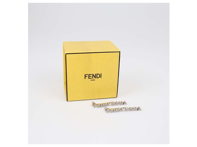 Fendi Silver Tone Metal Crystal Embellished Fendi Roma Drop Earrings Silvery - view 6