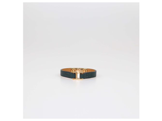 Hermès Hermes Vert Bosphore Swift Leather Rose Gold Mini Rivale Bracelet T2 Verde scuro - vista 3