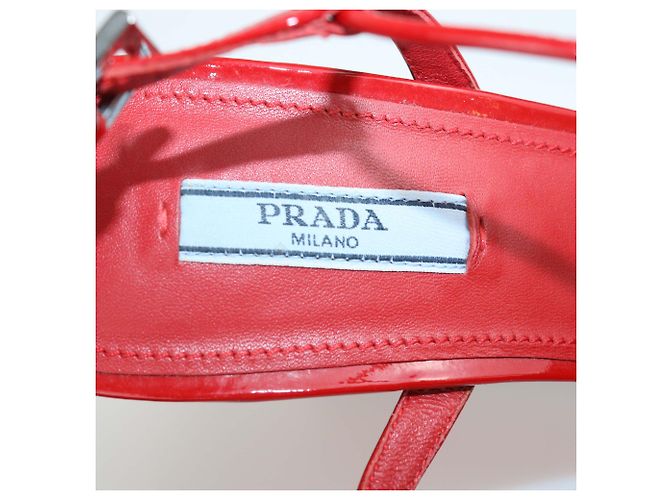 Prada Red Patent Leather T-Strap Wedge Pumps - view 6