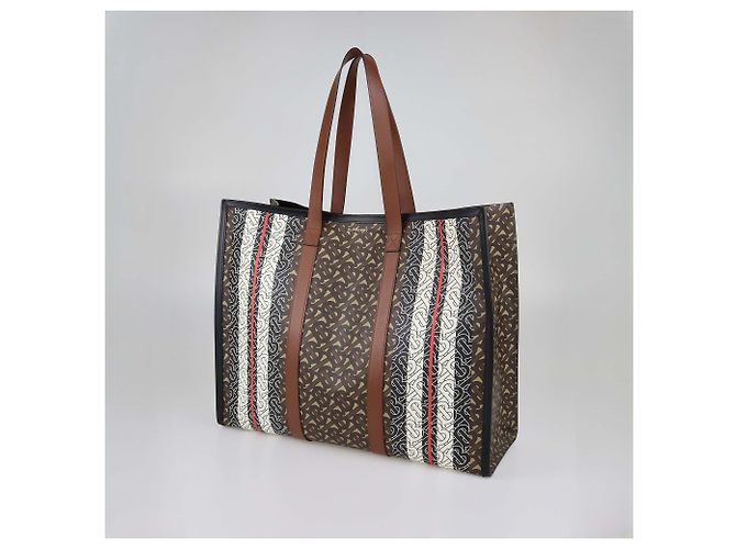 Burberry Briddle Brown Coated Canvas and Leather Medium East West Book Tote Nero Multicolore - vista 2