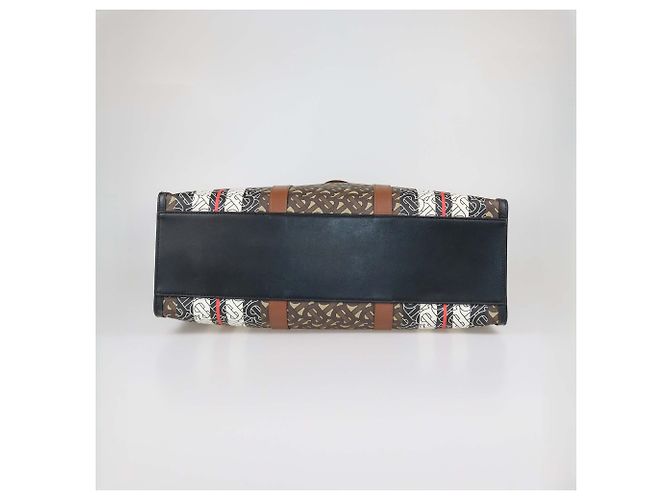 Burberry Briddle Brown Coated Canvas and Leather Medium East West Book Tote Nero Multicolore - vista 4