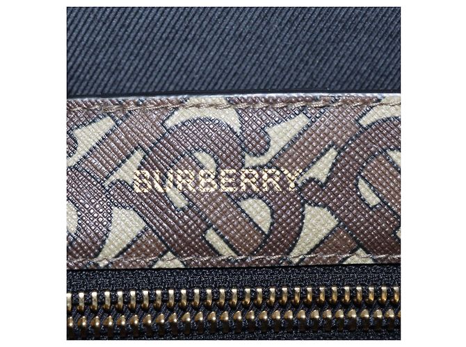 Burberry Briddle Brown Coated Canvas and Leather Medium East West Book Tote Nero Multicolore - vista 5