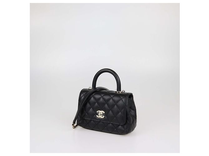 Mini borsa Chanel Coco Top Handle in pelle caviar matelassé nera Nero - vista 2